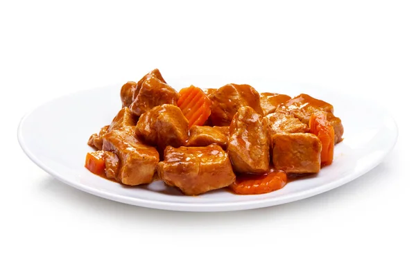 Goulash Runderstoofpot Met Wortel Geïsoleerd Witte Achtergrond — Stockfoto