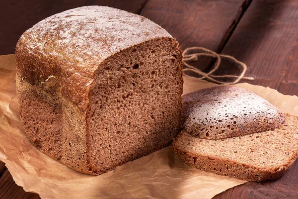 Freshly Baked Homemade Bread Wooden Background — Stock Photo, Image
