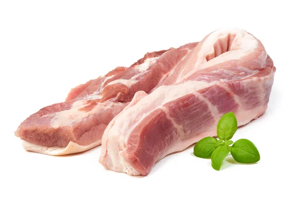 Raw Pork Tenderloin Basil Leaf Pork Fillet Isolated White Background — Stock Photo, Image