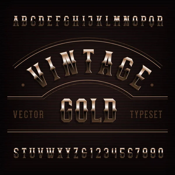 Fuente Alfabeto Vintage Letras Números Dorados Adornados Tipografía Lujo Vectorial — Vector de stock