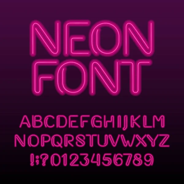 Fonte Alphabet Néon Light Lettres Chiffres Couleur Fluo Trousse Composition — Image vectorielle