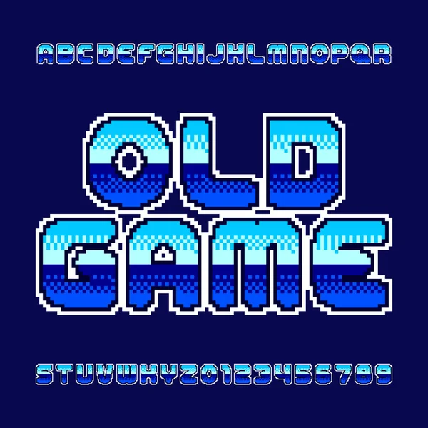 Oude Spel Alfabet Lettertype Pixel Kleurovergang Letters Cijfers Retro Arcade — Stockvector