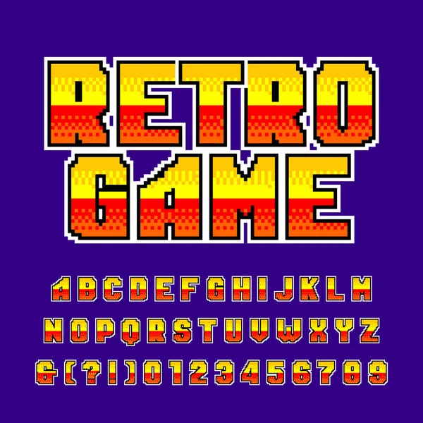 Fonte Antiga Alfabeto Jogo Letras Números Coloridos Gradiente Pixels Retro —  Vetores de Stock