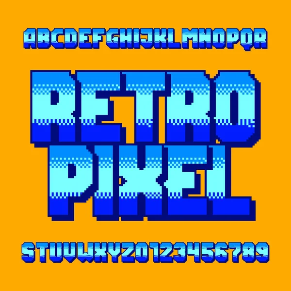 Retro Pixel Game alphabet font. Pixel script letters, numbers and  punctuations. 80s arcade video game typescript. Stock Vector