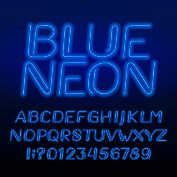 Neon Tube Alfabetet Teckensnitt Neon Färg Sneda Bokstäver Och Siffror — Stock vektor