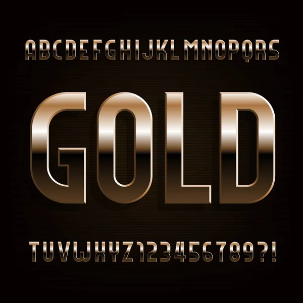 Fuente Gold Alphabet Letras Números Símbolos Metálicos Biselados Tipo Vector — Vector de stock