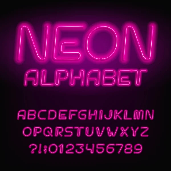 Fonta Alfabet Tabung Neon Huruf Warna Neon Dan Angka Jenis - Stok Vektor