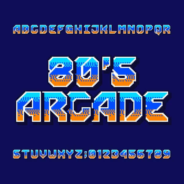 Retro 80S Computer Spel Alfabet Lettertype Digitale Pixel Kleurovergang Letters — Stockvector