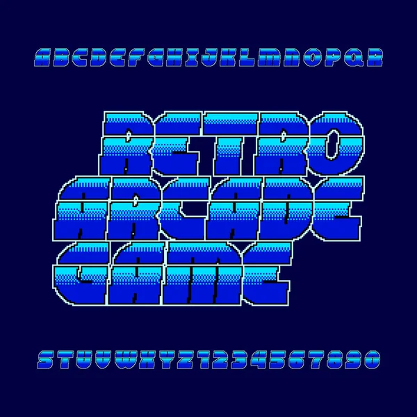 レトロな 年代ビデオゲーム アルファベット フォント デジタル ピクセル グラデーション斜め文字と数字 アーケードのコンピューター ゲーム書体 — ストックベクタ