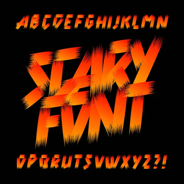 Fuente Alfabeto Scary Dibujada Mano Pincelada Mayúscula Letras Grunge Sucias — Vector de stock