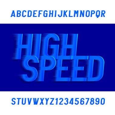 Yüksek hızlı alfabe yazı tipi. Rüzgar etkisi türü harfler ve sayılar. Hisse senedi vektör yazı tipi.