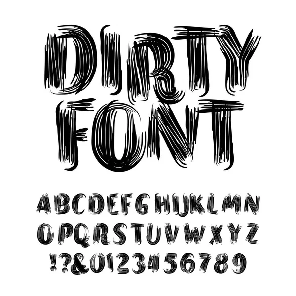 Fuente Dirty Alphabet Pincelada Mayúscula Letras Números Angustiados Tipo Vector — Vector de stock