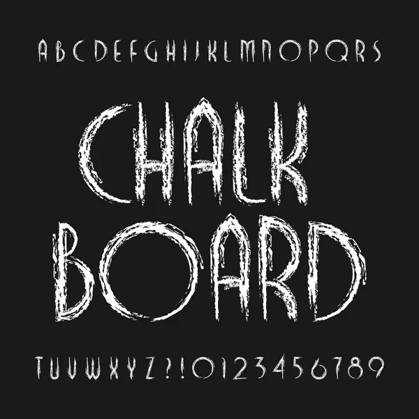 チョーク ボード アルファベットのフォントです 手描き傷文字と数字 株式ベクトル タイプセット — ストックベクタ
