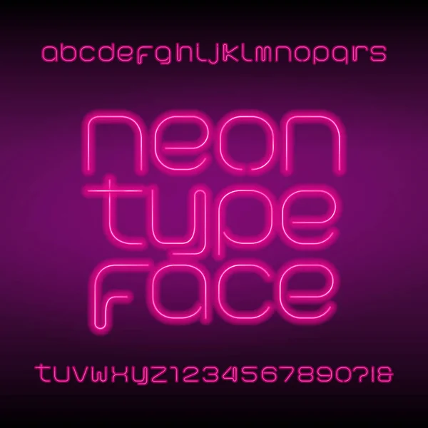 Neon Buis Alfabet Lettertype Neon Kleur Kleine Letters Cijfers Symbolen — Stockvector