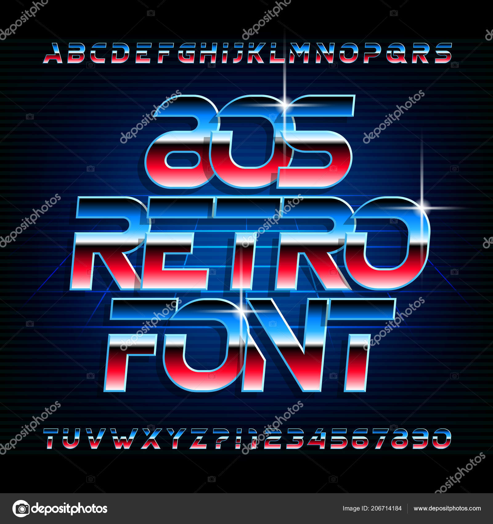 80er Jahre Retro Abgeschragte Alphabet Schrift Metallic Effekt Glanzende Buchstaben Vektorgrafik Lizenzfreie Grafiken C Epifantsev 206714184 Depositphotos