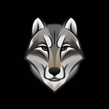 Köpek ya da kurt baş logo veya simge. Renkli amblem. Hisse senedi vektör çizim. İş işareti şablon.