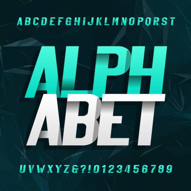 Soyut alfabe yazı. Modern tarzı eğik harfler ve sayılar. Koyu arka plan. Hisse senedi vektör yazı tipi.