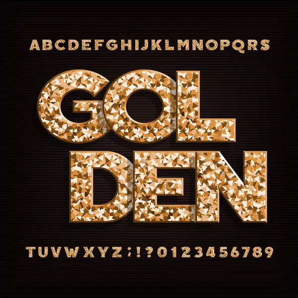Goldene Schrift Metallglitzerbuchstaben Zahlen Und Symbole Aktienvektorschrift — Stockvektor