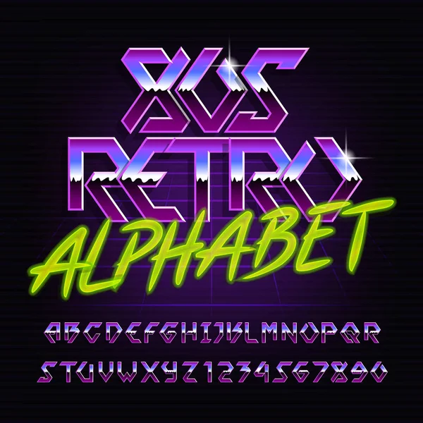 80S Retro Kovové Abecedy Písmo Chrom Efekt Barevné Lesklé Písmena — Stockový vektor