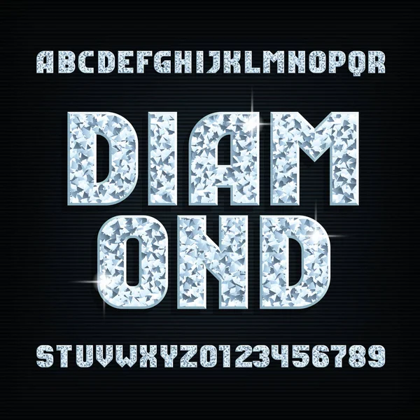 Diamond Crystal Alphabet Font Letras Brillantes Números Brillantes Tipo Vector — Archivo Imágenes Vectoriales
