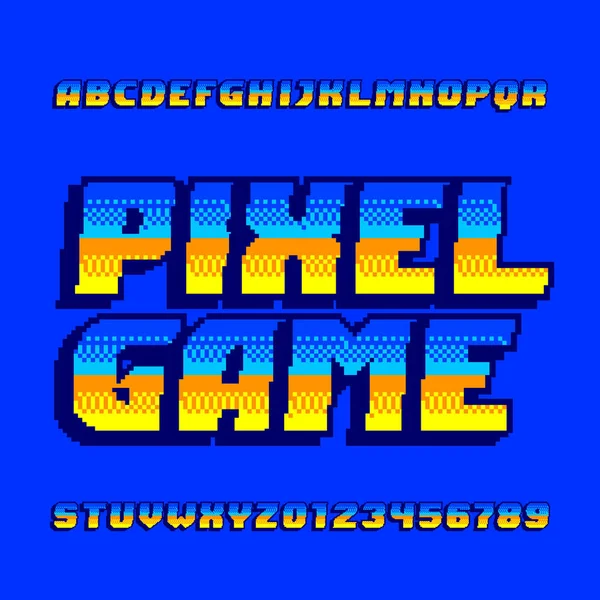 Pixel Computer Game Alphabet Fuente Gradiente Digital Letras Números 80S — Vector de stock