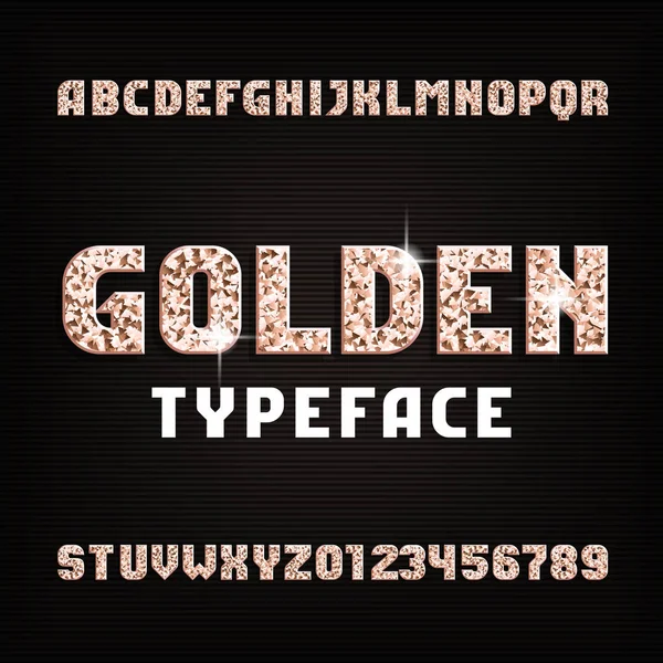 Golden Alphabet Font Metal Glitter Shiny Letters Numbers Stock Vector — Stock Vector