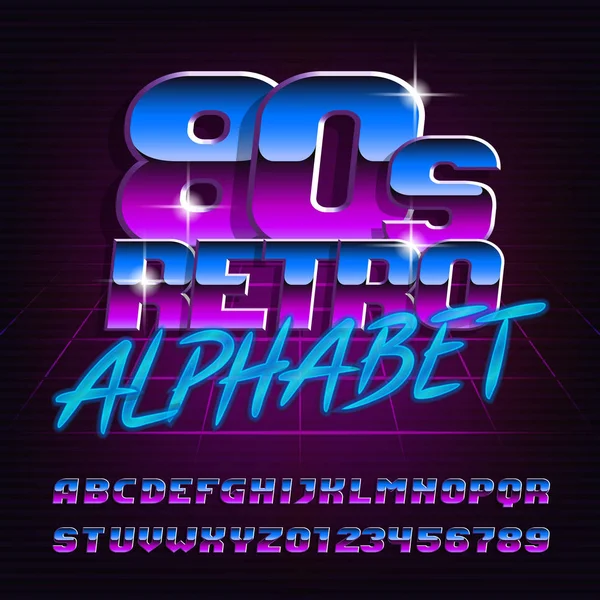 80S Retro Alfabet Lettertype Hoofdletters Cursieve Letters Cijfers Voorraad Vector — Stockvector