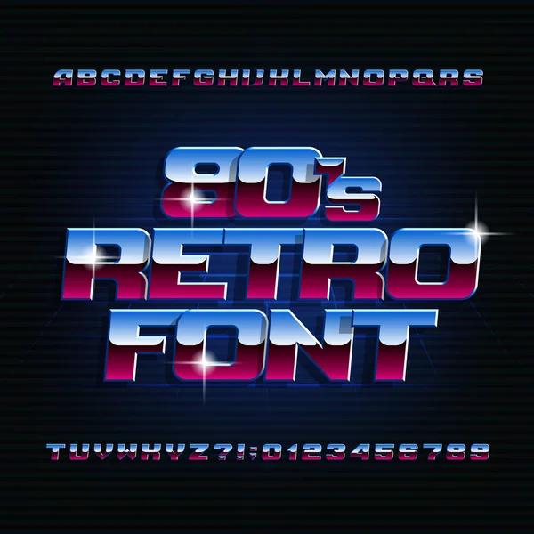 80S Retro Alfabet Lettertype Hoofdletters Cursief Shiony Letters Cijfers Symbolen — Stockvector
