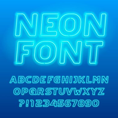 Neon lamba alfabe yazı tipi. Neon renk italik harfler, sayılar ve simgeler. Hisse senedi vektör tipografi tasarımınız için.