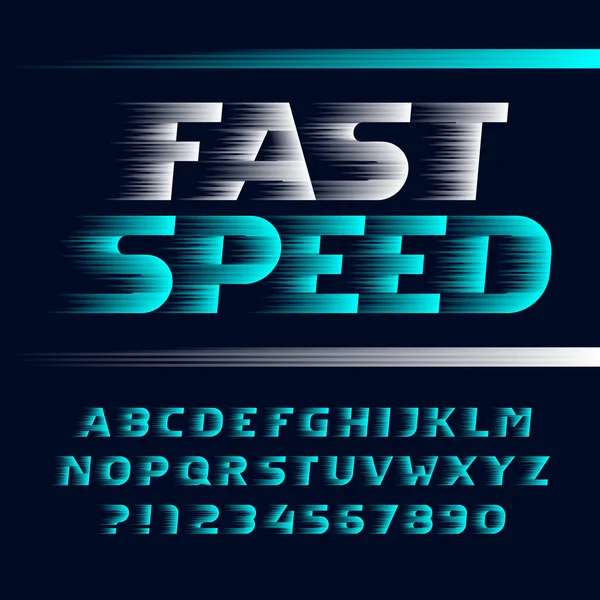 Fast Speed Alphabet Font Wind Effect Italic Letters Symbols Numbers — Stock Vector