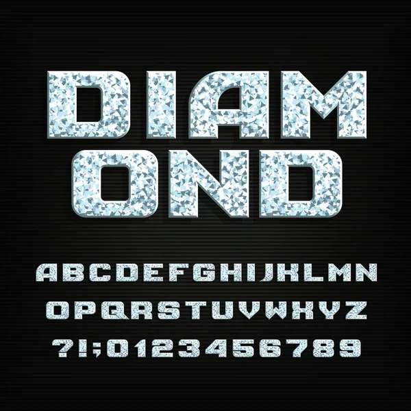 Diamond Crystal Alphabet Font Letras Brillantes Brillantes Símbolos Números Tipografía — Archivo Imágenes Vectoriales