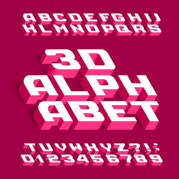 Alfabet Lettertype Driedimensionaal Effect Letters Cijfers Symbolen Met Schaduw Voorraad — Stockvector