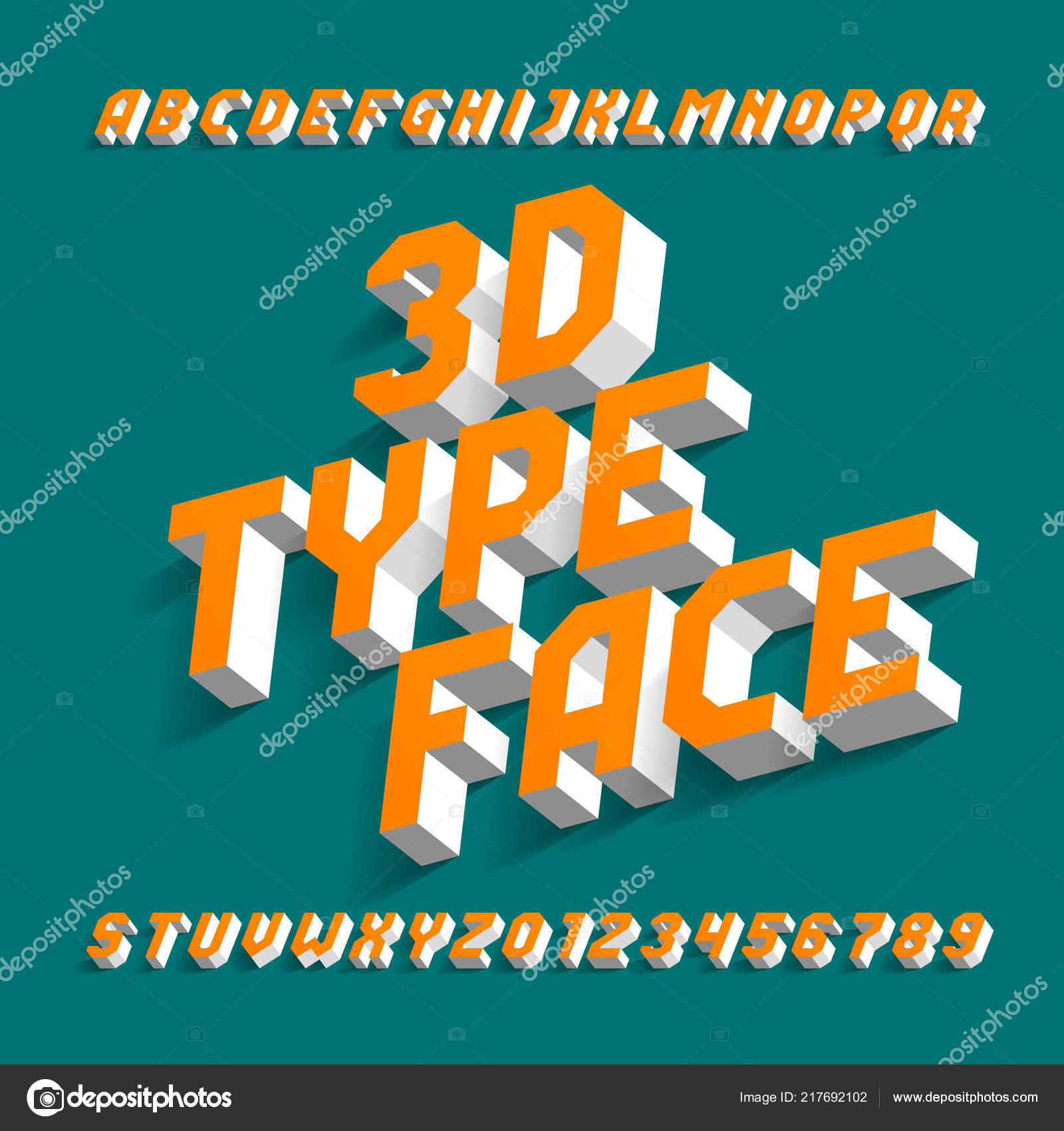 Alphabet Font Simple Three Dimensional Effect Geometric Letters Numbers ...