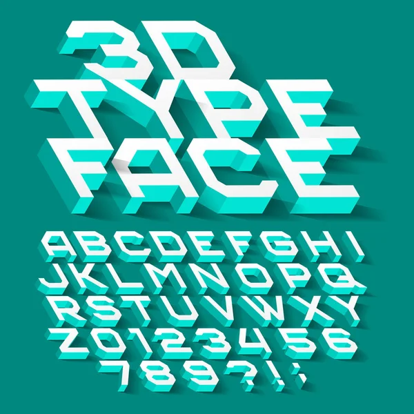 Caratteri Alfabetici Caratteri Tridimensionali Lettere Numeri Simboli Con Ombra Tipografia — Vettoriale Stock