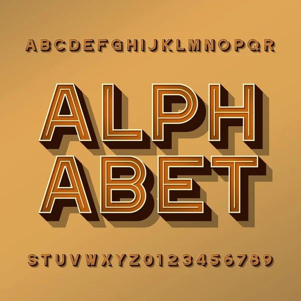 Retro Alfabet Lettertype Effect Letters Cijfers Symbolen Met Schaduw Voorraad — Stockvector