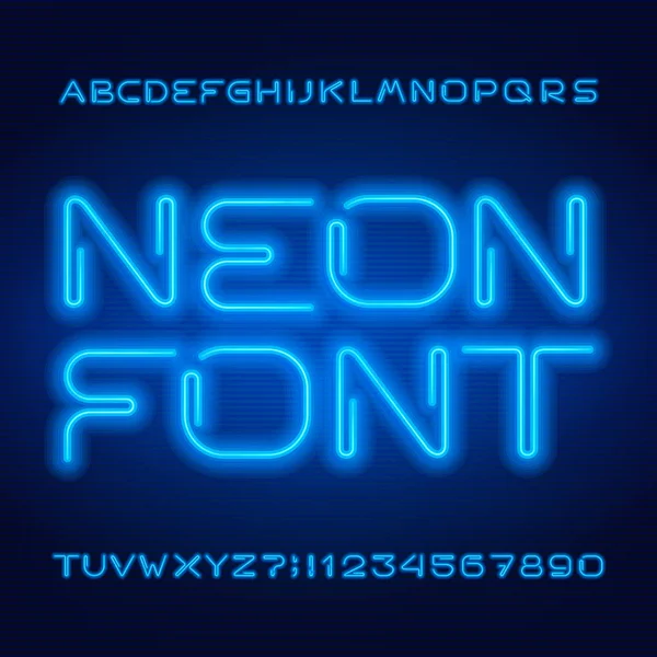 Μπλε Νέον Σωλήνα Γραμματοσειρά Αλφάβητο Neon Χρώμα Μοντέρνο Στιλ Γράμματα — Διανυσματικό Αρχείο