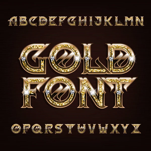 Gold Alphabet Font Golden Letters Numbers Diamonds Stock Vector Typography — Stock Vector