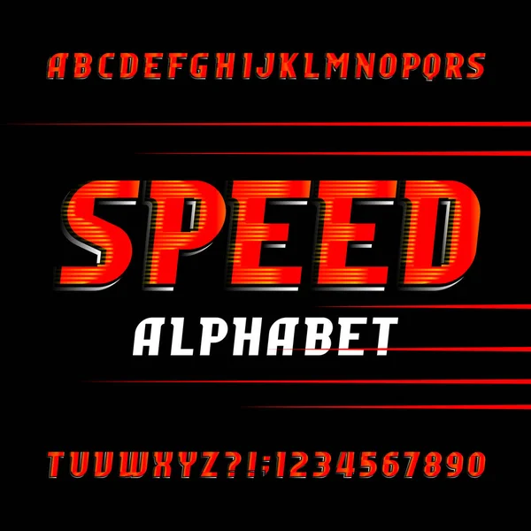 Schriftart Speed Alphabet Schnelle Effekte Geben Buchstaben Und Zahlen Auf — Stockvektor