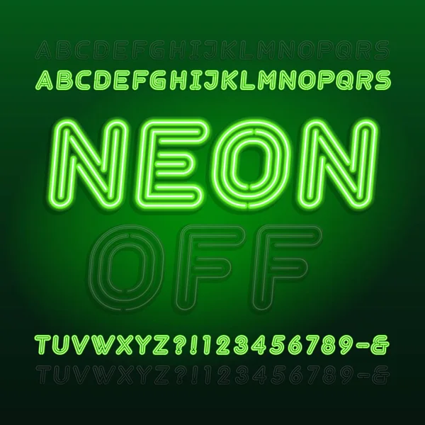 Zielone Światło Neon Alfabet Czcionki Światła Lub Wyłączyć Pogrubione Litery — Wektor stockowy