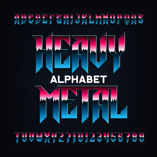 Heavy Metal Fonte Alfabeto Metal Efeito Chanfrado Letras Números Símbolos —  Vetores de Stock