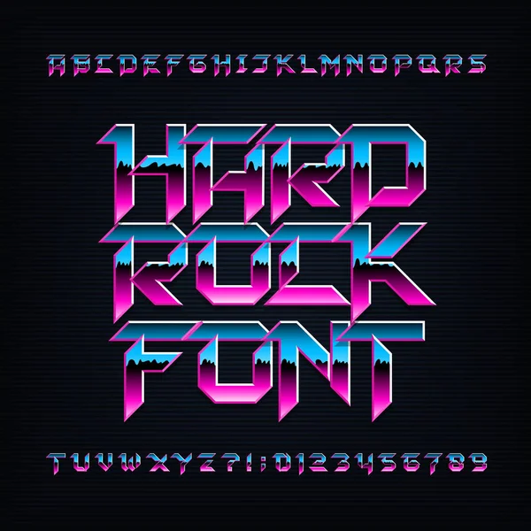 Fonte Alfabeto Hard Rock Metálico Chanfrado Letras Coloridas Números Símbolos —  Vetores de Stock