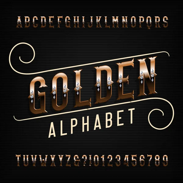 Fuente Golden Alphabet Efecto Metal Letras Números Archivo Vector Tipográfico — Vector de stock