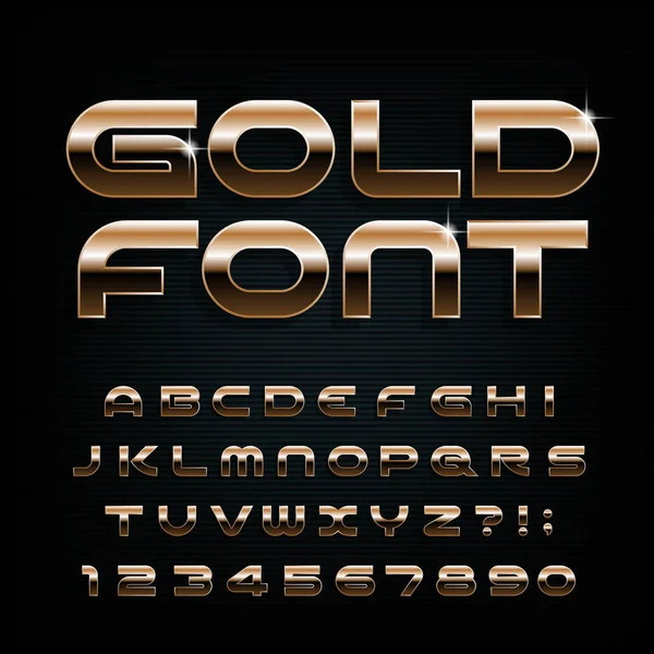 Fuente Gold Alphabet Letras Doradas Modernas Números Símbolos Tipo Vector — Vector de stock