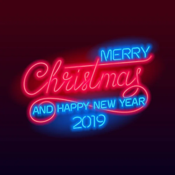 Feliz Navidad Feliz Año Nuevo 2019 Letras Vector Navideño Brillante — Vector de stock