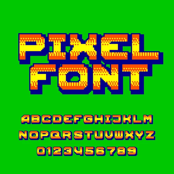 Pixel Alfabet Lettertype Digitale Kleurovergang Letters Cijfers 80S Retro Arcade — Stockvector