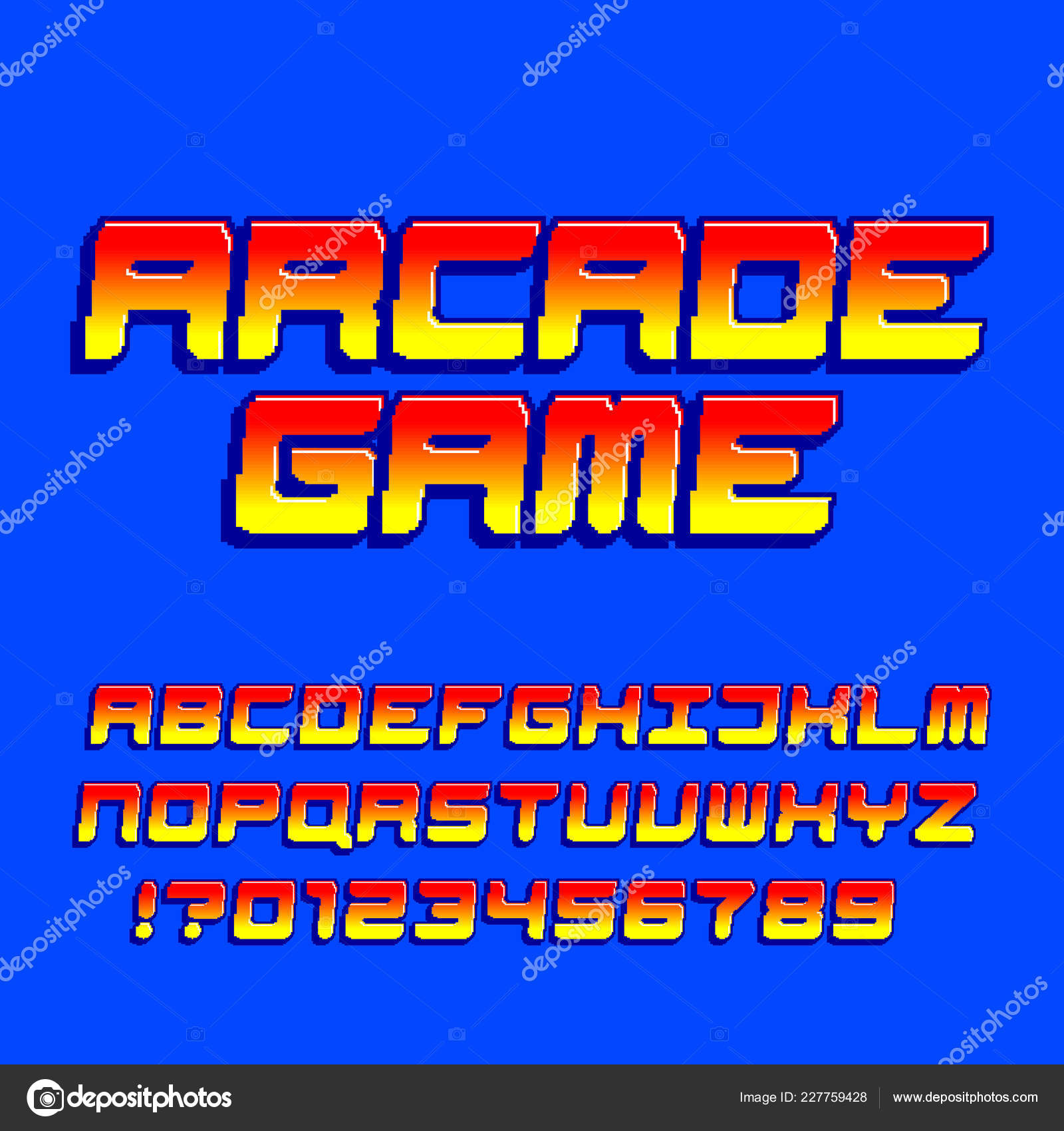 Arcade Computer Game Alphabet Font Pixel Gradient Oblique