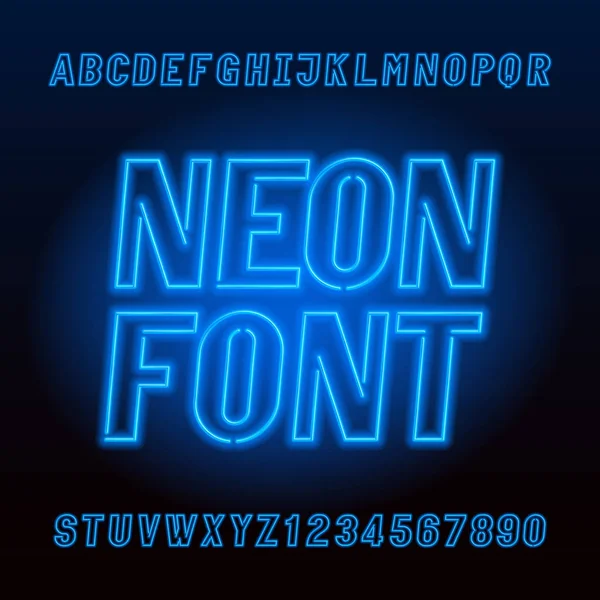 Blauwe Neon Buis Alfabet Lettertype Neon Kleur Schuine Hoofdletters Cijfers — Stockvector