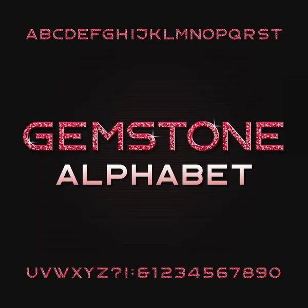 Piedra Preciosa Alfabeto Fuente Letras Números Rubí Brillantes Tipografía Vector — Vector de stock