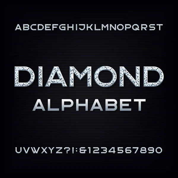 Fonte Diamond Alphabet Letras Números Cristal Glamour Tipo Vetor Estoque — Vetor de Stock