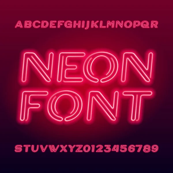 Zářivých Neonových Trubek Abecedu Písma Neonová Barva Velká Písmena Čísla — Stockový vektor